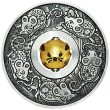 Load image into Gallery viewer, 2020 Year of the Mouse 1oz SILVER $1 First Lunar Rotating Charm ANTIQUED COIN
