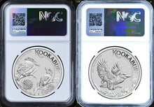 Load image into Gallery viewer, 2-Coin-Set Final Queen & 1st KING CHARLES EFFIGY Kookaburra 1oz SILVER NGC MS70