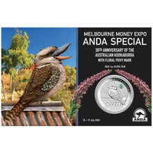 Load image into Gallery viewer, 2020 ANDA Show Special Kookaburra 1oz $1 Silver Coin w/ PINK COMMON HEATH PRIVY