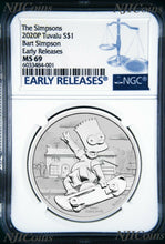 Load image into Gallery viewer, 2020 Bart Simpson Simpsons $1 1oz .9999 Silver COIN NGC MS69 ER