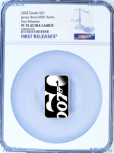 Load image into Gallery viewer, 2022 60 YEARS OF JAMES BOND 007 SILVER COLORED RECTANGLE $1 1oz COIN NGC PF70 FR