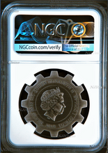 Load image into Gallery viewer, 2018 Evolution of Industry - STEAM Gear-Shaped ANTIQUED 1oz Silver NGC MS70