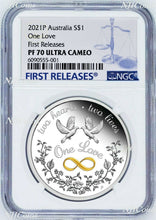Load image into Gallery viewer, 2021 One Love 1oz .9999 Silver $1 Proof Coin NGC PF70 UC FR with OGP Tuvalu
