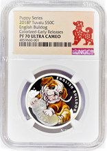 Load image into Gallery viewer, 2018 Puppies English Bulldog PROOF Silver NGC PF 70 1/2oz Coin Lunar Year DOG