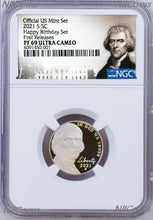 Load image into Gallery viewer, 2021 S Proof 5C Nickel HAPPY BIRTHDAY SET Version NGC PF69 ULTRA CAMEO FR Label