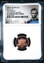 Load image into Gallery viewer, 2021 US Mint 7-Coin Silver Proof SET Dime Cent Nickel Quarter $1 50c NGC PF70 FR