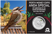 Load image into Gallery viewer, 2020 ANDA Show Special 30th Ann. Kookaburra 1oz $1 Silver Coin w/ Paw Privy