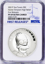 Load image into Gallery viewer, 2021 HIGH RELIEF Simpsons Homer Simpson Proof $2 2oz Silver COIN NGC PF69 FR