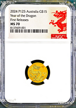 Load image into Gallery viewer, 2024 Australia Bullion GOLD $15 Lunar Year of the Dragon NGC MS70 1/10oz Coin FR