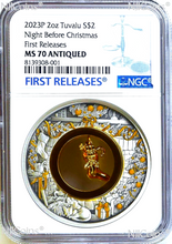 Load image into Gallery viewer, 2023 Night Before Christmas 2oz Silver + gilt Stocking Insert Antiqued Coin MS70