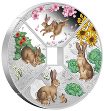 Load image into Gallery viewer, 2023 LUNAR YEAR OF THE RABBIT QUADRANT SILVER $1 4-coin-set 4x 1oz Fan-shape