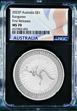 Load image into Gallery viewer, 2022 Australia Silver Kangaroo NGC MS70 $1 1oz Coin Flag FR Black Core Label