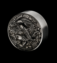 Load image into Gallery viewer, Koi Fish 2023 2 Kilo 9999 Pure Silver Antiqued High Relief $60 Coin 200-mintage