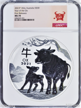 Load image into Gallery viewer, 2021 Lunar Year of the OX 1 Kilo Bullion Silver $30 Coin NGC MS70 FIRST Releases