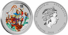 Load image into Gallery viewer, Australia 2016 Lunar Year of Monkey King Sun Wokong $1 1 Oz Silver Dollar