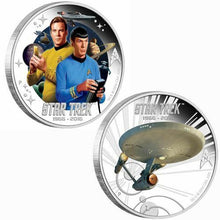 Load image into Gallery viewer, 2016 Star Trek 50th Anniv Silver 2 Coin Set Enterprise Kirk Spock Transporter