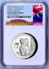 Load image into Gallery viewer, 2017 P Australia HIGH RELIEF 1oz Silver Koala $1 Coin NGC PF69 ER NEW LABEL COA