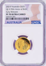 Load image into Gallery viewer, 2021 QUEEN ELIZABETH 95th Birthday .9999 GOLD $25 Proof coin NGC PF70 1k Mintage