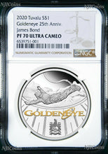 Load image into Gallery viewer, 2020 James Bond 007 Goldeneye .9999 SILVER PROOF $1 1oz COIN NGC PF70 BR LB