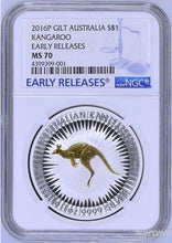 Load image into Gallery viewer, 2016 P Australia GILDED Silver Kangaroo NGC MS 70 1 oz Coin w/OGP gilt ER LABEL