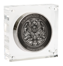 Load image into Gallery viewer, Dragon and Tiger 2022 2 Kilo 9999 Silver Antiqued High Relief $60 Coin 200-mtg