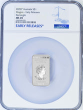 Load image into Gallery viewer, 2022 Dragon 1oz .9999 Silver Rectangular $1 Dollar Bar COIN NGC MS 70 ER