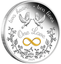 Load image into Gallery viewer, 2024 One Love 1oz $1 SILVER PF COIN Valentine's Day Gift King Charles III Effigy