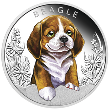 Load image into Gallery viewer, 2018 Puppies - Beagle Tuvalu 1/2 oz Silver Proof 50c Half Dollar Coin Colorized