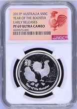 Load image into Gallery viewer, 2017 P Australia PROOF Silver Lunar Year of the Rooster NGC PF 69 1/2 oz Coin ER