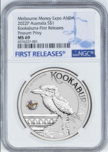 Load image into Gallery viewer, 2022 Kookaburra 1oz Silver Coin Possum Privy Melbourne Money Expo NGC MS69 ANDA