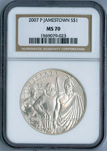 Load image into Gallery viewer, 2007 P Jamestown Commemorative Silver Coin $1 NGC MS 70 MS70