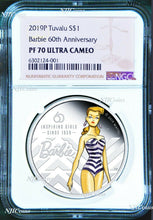 Load image into Gallery viewer, 2019 Barbie 60th Anniversary Proof $1 1oz Silver COIN NGC PF 70