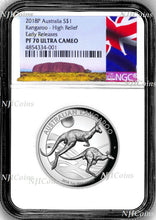 Load image into Gallery viewer, 2018 P Australia HIGH RELIEF 1oz Silver Kangaroo $1 Coin NGC PF70 ER New Label