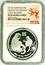 Load image into Gallery viewer, 2016 P Australia PROOF Silver Lunar Year of the Monkey NGC PF 69 1 oz Coin ER