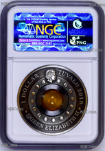 Load image into Gallery viewer, 2018 P Tuvalu Good Luck Rotating Charm ANTIQUED 1Oz Silver $1 COIN NGC MS70 FR
