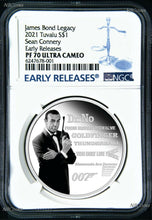 Load image into Gallery viewer, 2021 James Bond Legacy Sir Sean Connery SILVER PROOF $1 1oz COIN NGC PF70 ER