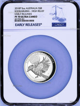 Load image into Gallery viewer, 2018 P Australia HIGH RELIEF 5oz Silver Kookaburra $8 Coin NGC PF70 UC ER + OGP