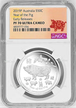 Load image into Gallery viewer, 2-Coin-Set 2019 Lunar Year of the PIG 2x 1/2oz Silver NGC PF70+MS70 Proof+BU ER