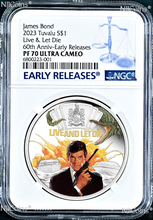 Load image into Gallery viewer, 2023 James Bond 007 LIVE AND LET DIE SILVER PROOF Colored $1 1oz COIN NGC PF70 E