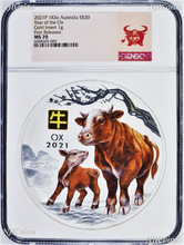 Load image into Gallery viewer, 2021 Lunar Year of the OX 1 Kilo Silver $30 Coin NGC MS70 w/ Gold Privy Mark