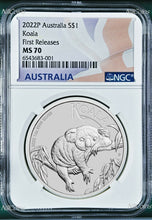 Load image into Gallery viewer, 2022 P Australia Silver Koala NGC MS 70 $1 1 oz Coin Blue FR Flag Label PERFECT
