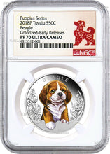 Load image into Gallery viewer, 2018 Puppies Beagle Tuvalu PROOF Silver NGC PF 70 1/2oz Coin Lunar Year DOG