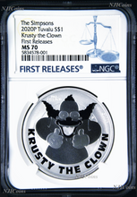 Load image into Gallery viewer, 2020 Simpsons Krusty the Clown $1 1oz .9999 Silver COIN NGC MS70 FR Simpson