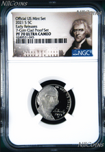 Load image into Gallery viewer, 2021 US Mint Proof 7-Coin-SET Dime Half Penny Nickel Quarter Dollar NGC PF70 ER