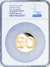 Load image into Gallery viewer, 2022 60 Years of James Bond 007 SILVER PROOF $2 2oz Gilt Gilded COIN NGC PF70 FR