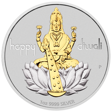Load image into Gallery viewer, 2020 Tuvalu Diwali Festival 1oz .9999 Silver MEDALLION Gilt Gilded by 24k gold