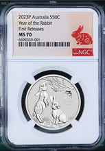 Load image into Gallery viewer, 2023 P Australia Silver Lunar Year of the RABBIT NGC MS 70 1/2oz Bullion Coin FR