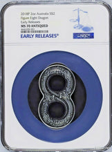 Load image into Gallery viewer, 2018 P Australia Figure Eight Dragon ANTIQUED 2 Oz Silver $2 COIN NGC MS70 ER