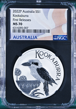 Load image into Gallery viewer, 2022 Australia Silver Kookaburra NGC MS70 $1 1oz Coin Flag FR Black Core Label