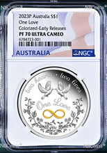 Load image into Gallery viewer, 2023 One Love 1oz .9999 Silver $1 Proof Double Dates Coin NGC PF70 UC Heart LB